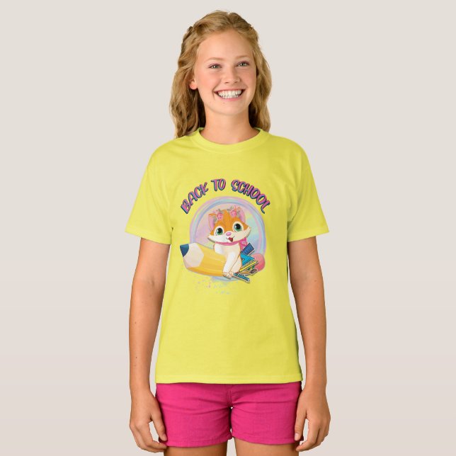 Funny Cat Back to school T Shirt (Hel framsida)