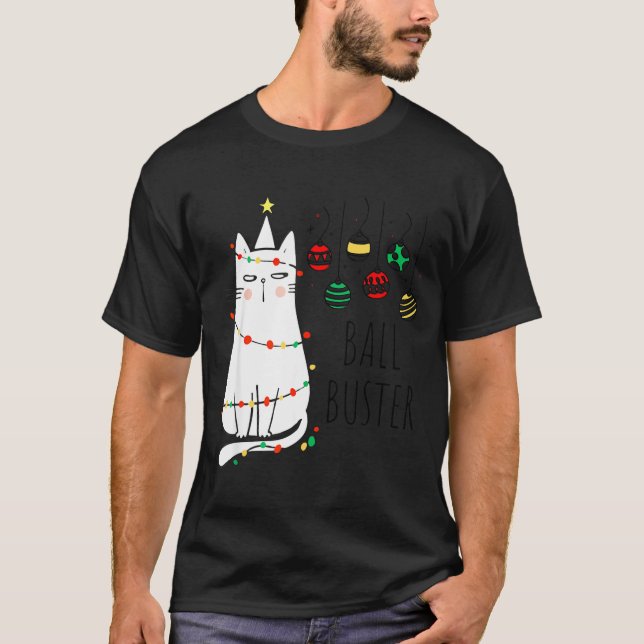 Funny Cat Ball Buster Christmas Humor  T Shirt (Framsida)