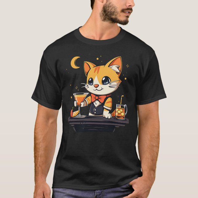 Funny Cat Bartender T Shirt (Framsida)