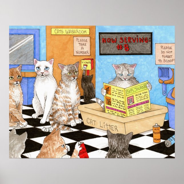 Funny Cat Bathroom 522 Poster (Framsidan)