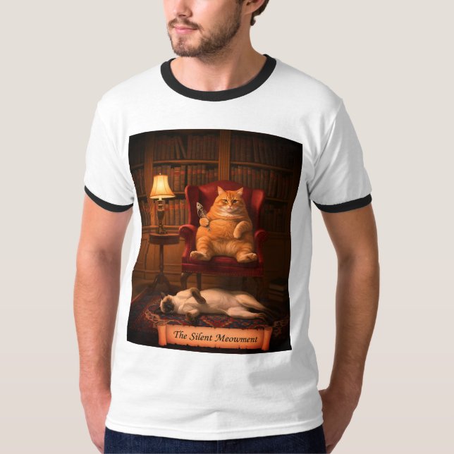 Funny Cat Bibliotek Silent Meowment Bok T-Shirt (Framsida)