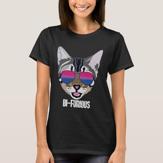 Funny Cat Bisexual Bifurious Bi Pride T Shirt (Framsida)