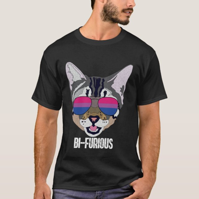 Funny Cat Bisexual Bifurious Bi Pride T Shirt (Framsida)