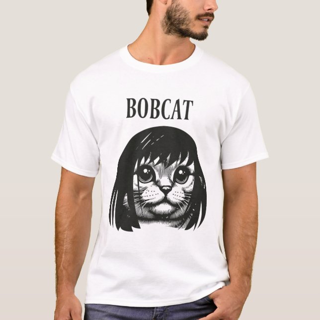 Funny Cat Bob Hairstyle Bobcat Humous Cats Cat L T Shirt (Framsida)