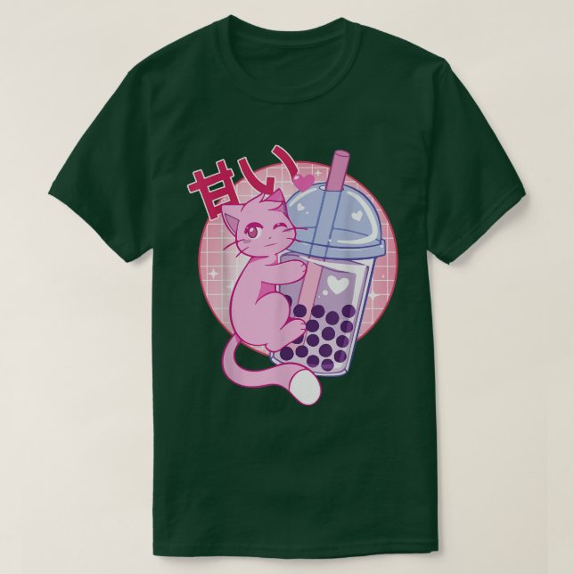 Funny Cat Boba Tea Bubble Tea Anime Kawaii Gift Gi T Shirt (Design framsida)