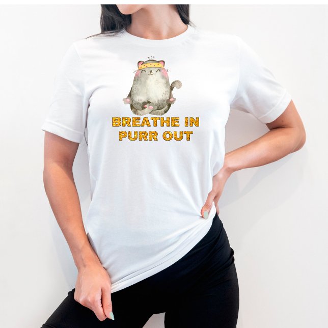Funny Cat Breathe in Purr Out Yoga T-Shirt (Skapare uppladdad)