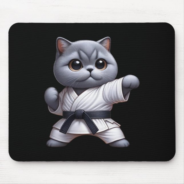 Funny Cat British Shorthair Wearing Karate Gi Blac Musmatta (Framsidan)