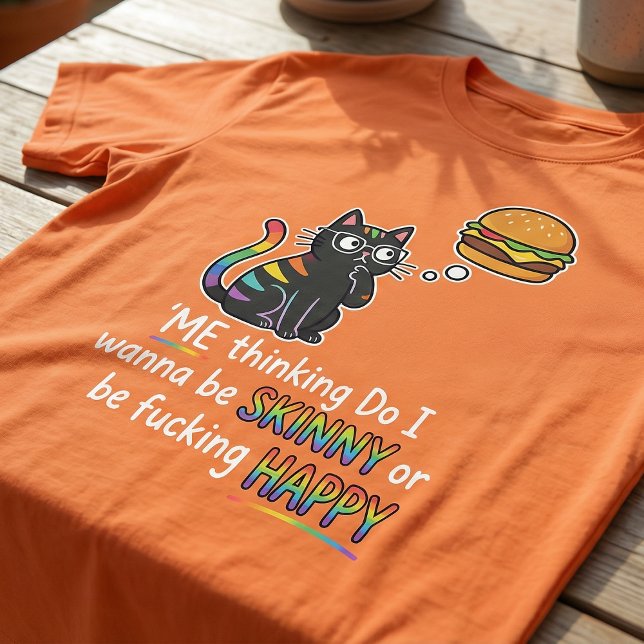 Funny Cat Burger T-Shirt | Skinny or Happy Meme  (Skapare uppladdad)