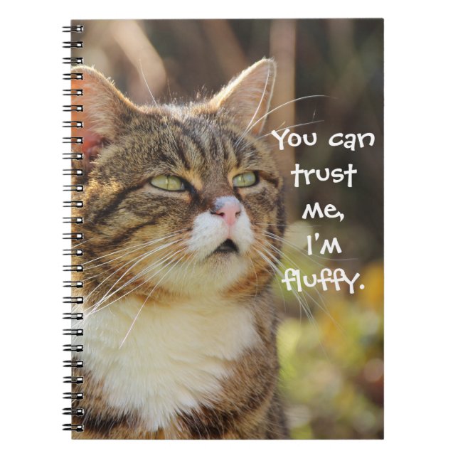 Funny Cat Caption Trust Me Jag är Fluffy Anteckningsbok (Framsidan)