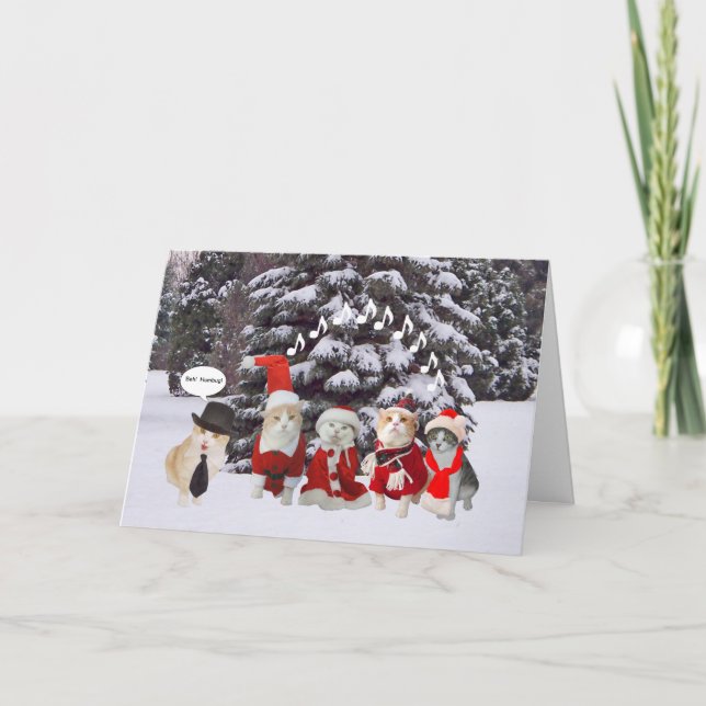 Funny Cat Carolers Helgkort (Framsida)