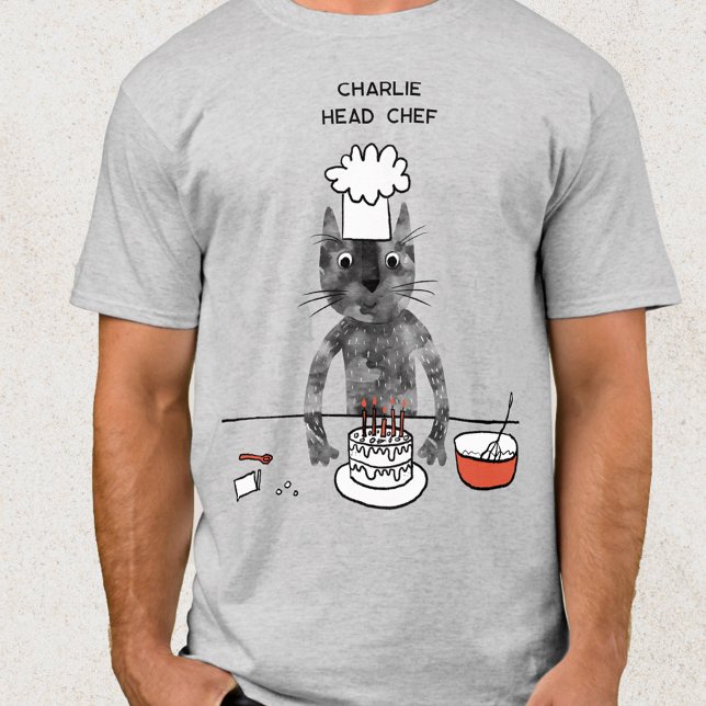 Funny Cat Chef Personlig Chef Cooking T Shirt (Fun black cat head chef personalized t-shirt for animal lovers and cooks everywhere!  Unisex)