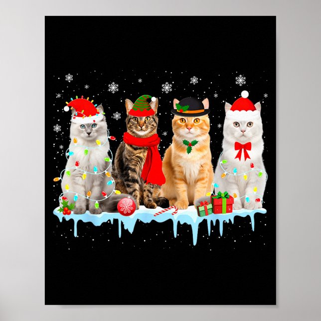 Funny Cat Christmas Lights Reindeer Santa Xmas Kit Poster (Framsidan)