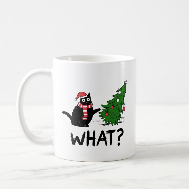 Funny Cat Christmas Mug – Cat Knocked Over Tree Kaffemugg (Vänster)