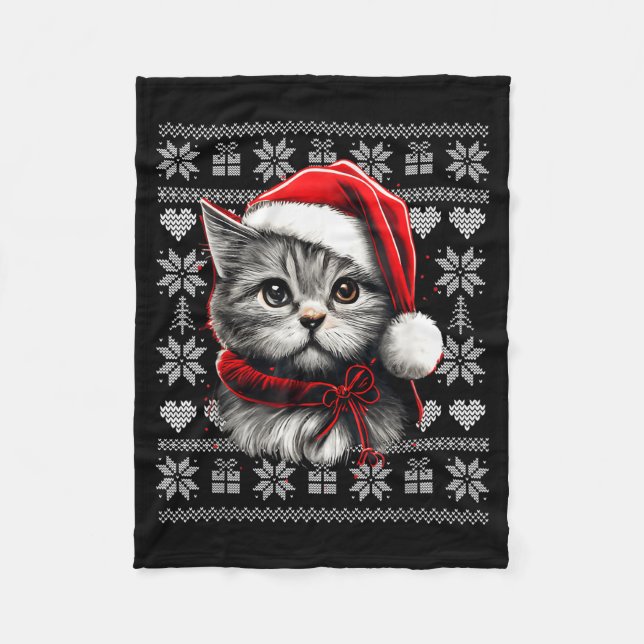 Funny Cat Christmas Shirts Men Women Cats Lover Ug Fleecefilt (Framsidan)
