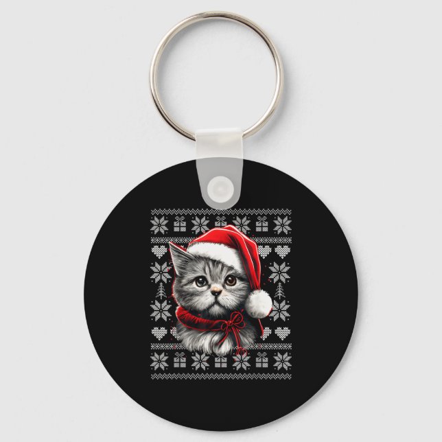 Funny Cat Christmas Shirts Men Women Cats Lover Ug Nyckelring (Framsida)