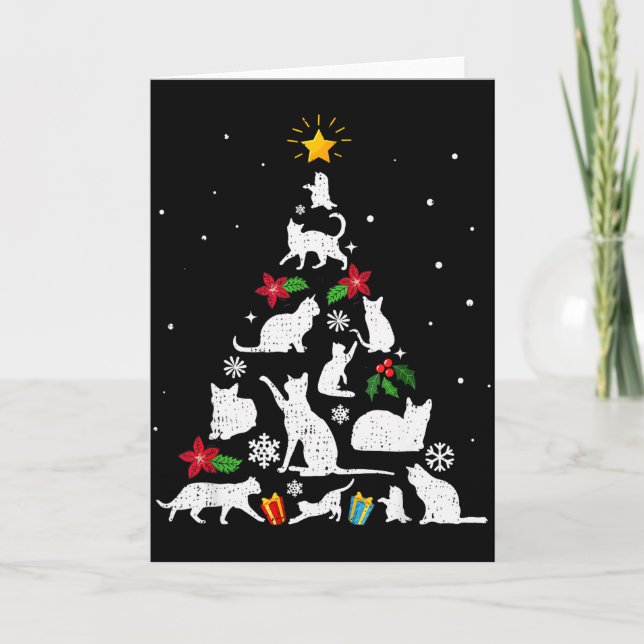 Funny Cat Christmas Tree For Men Women Kids  Kort (Framsida)