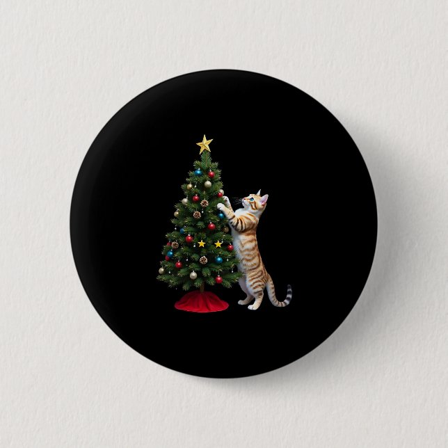 Funny Cat Christmas Tree Xmas Gifts Men Women Kids Knapp (Framsida)