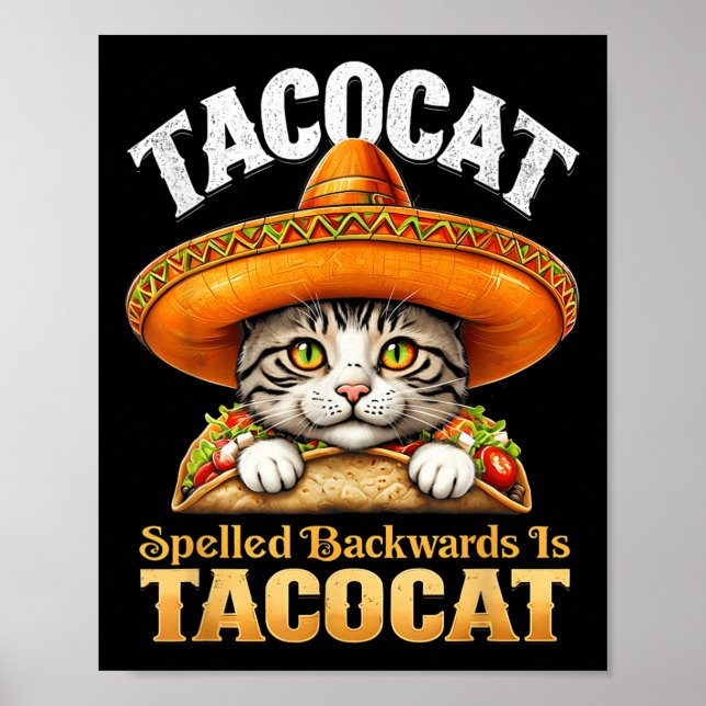 Funny Cat Cinco De Mayo Tacocat Spelling Backward  Poster (Framsidan)