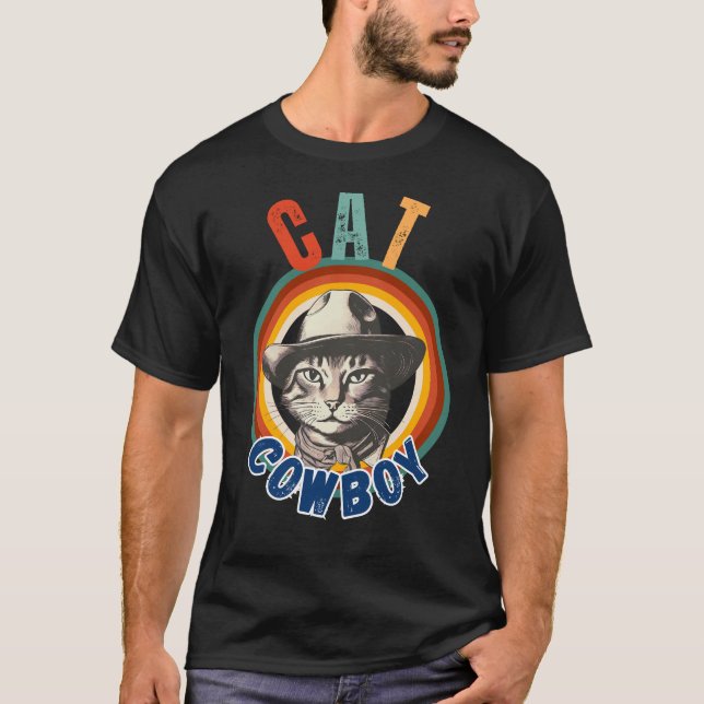 Funny Cat Cowboy Retro T Shirt (Framsida)