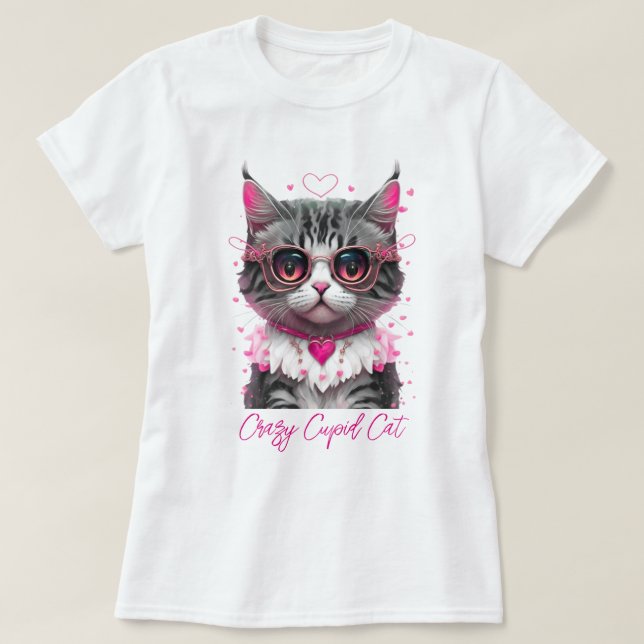 FUNNY CAT ’CRAZY CUPID CAT’ T SHIRT (Design framsida)