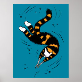 Funny Cat Creature Skeleton Händer Swimming Mörk Poster