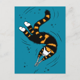 Funny Cat Creature Skeleton Händer Swimming Mörk Vykort