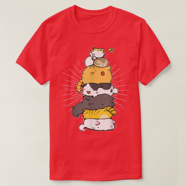 Funny Cat Cute Kitty Pile Cats Anime Kawaii Neko J T Shirt (Design framsida)