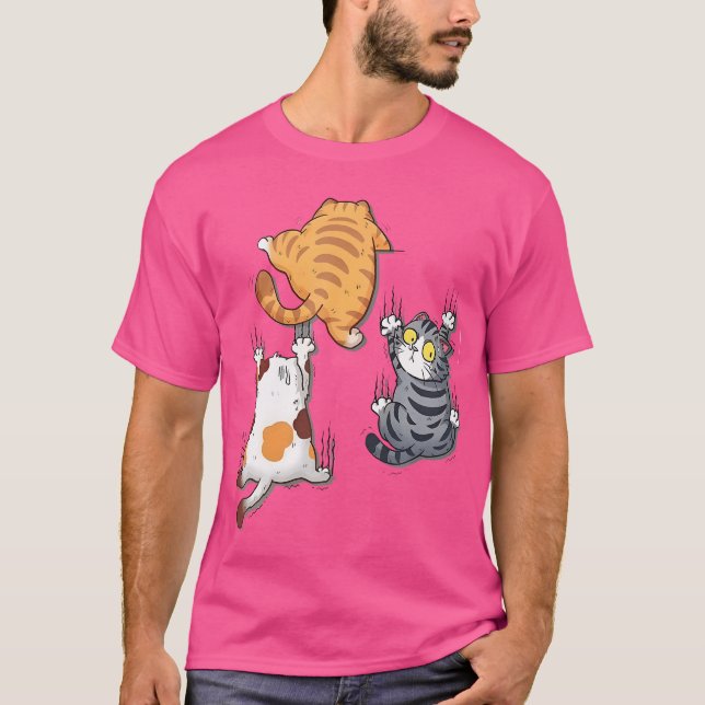 Funny Cat Cute Tjock Cat Klining Funny Kitten Funn T Shirt (Framsida)