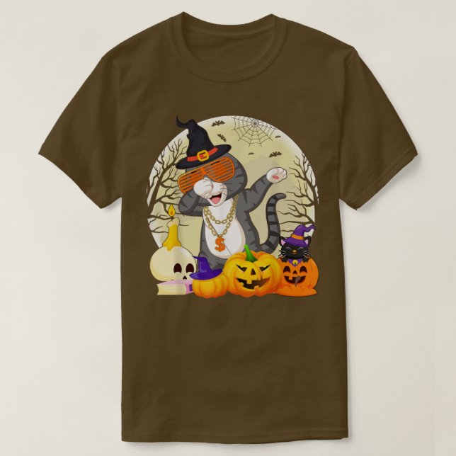 Funny Cat Dabbing Pumpkin Witch Cat Dab Halloween T Shirt (Design framsida)