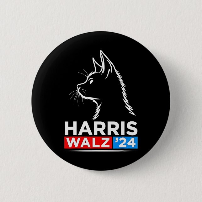 Funny Cat Dam Kamala Harris Waltz 2024 Val Knapp (Framsida)
