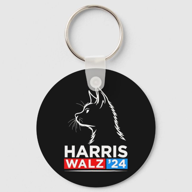 Funny Cat Dam Kamala Harris Waltz 2024 Val Nyckelring (Framsida)