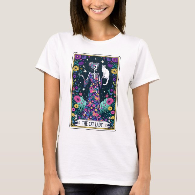 Funny Cat Dam Skeleton Tarot T Shirt (Framsida)