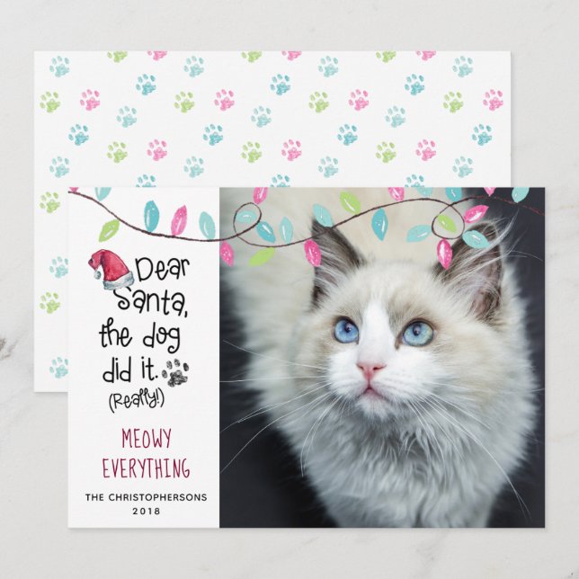 Funny Cat DEAR SANTA Ljus Photo Julkort (Fram/baksida)