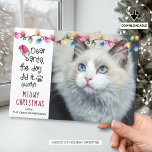 Funny Cat DEAR SANTA Ljus Photo Julkort<br><div class="desc">Ett roligt julleskort för kattfoto som Julhälsningar en bild av katten eller kattungen och säger "Kära Santa, hund gjorde det. (verkligen)" med gräns av vattenfärgen helgdag med flera färgader. Hälsning är redigerbart (visas med MEOWY CHRISTMAS). ASSISTANS: Om du vill ha hjälp med designändringar eller anpassning, ändra storlek på eller överföra...</div>