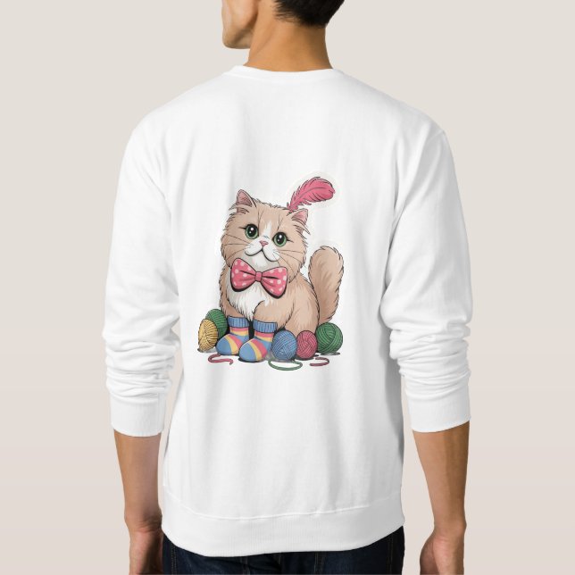 Funny Cat Design T-Shirt | Cute &Cat Lover Gift Lång Ärmad Tröja (Baksida)