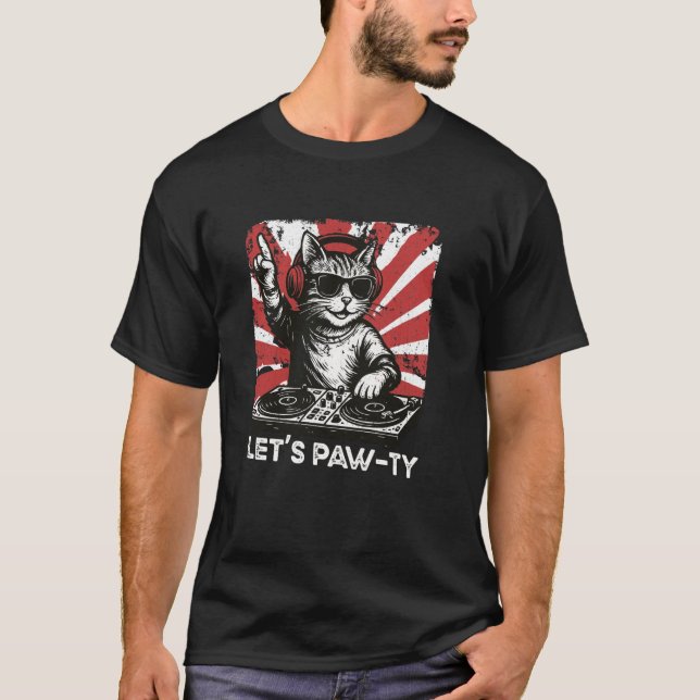 Funny Cat DJ Retro Turntable Disco Dance Klubb Sou T Shirt (Framsida)