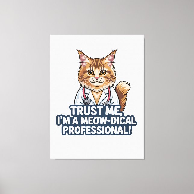 Funny Cat Doctor Animal Humor Illustration Canvastryck (Framsida)