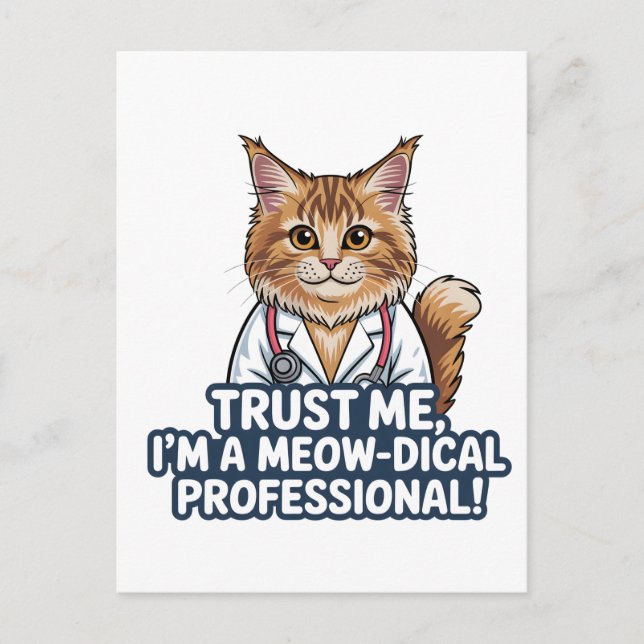 Funny Cat Doctor Animal Humor Illustration Vykort (Framsida)