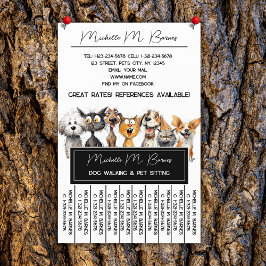 Funny Cat Dog Walker Sitter Black White Tearoff Flygblad