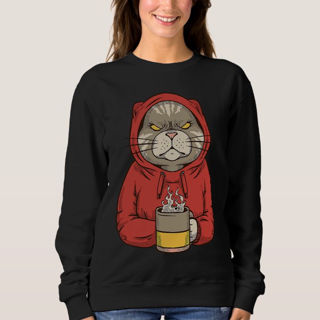 Funny Cat Drinking Coffee Morning Cat Drink Coffee T Shirt (Framsida)