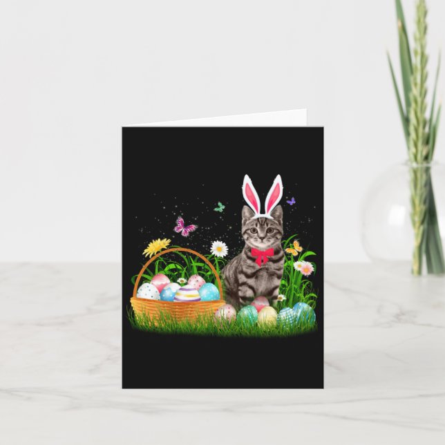Funny Cat Easter Day Bunny Eggs Kort (Framsida)