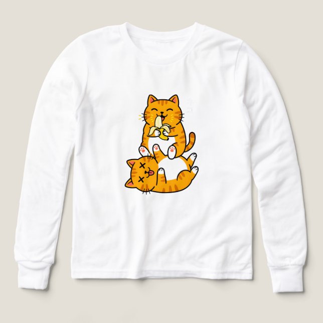 Funny Cat Eating Banana Neko Cute Cartoon Orange T Shirt (Design framsida)