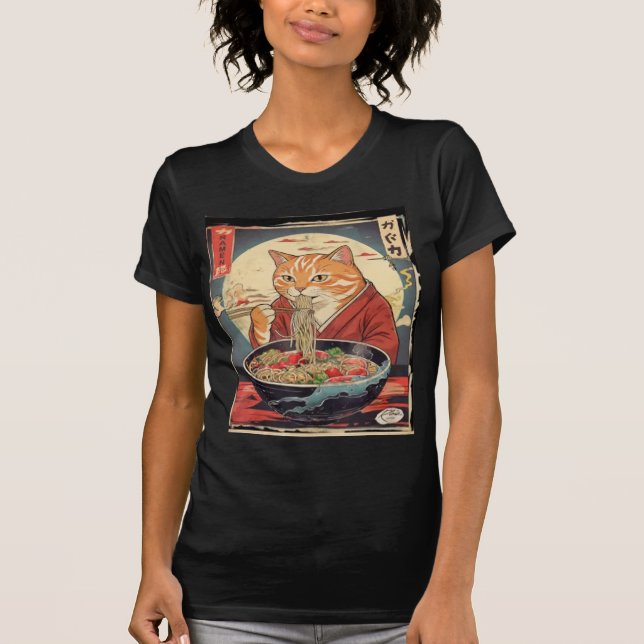 Funny cat Eating Ramen Japanese for cat lovers T Shirt (Framsida)
