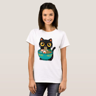 Funny Cat Eating Ramen Japansk Cat Ramen Noodles T Shirt