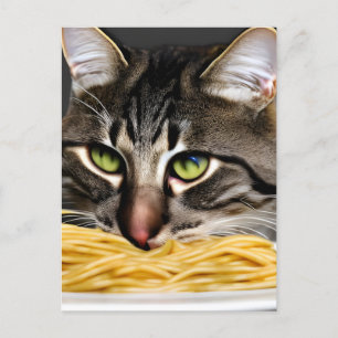 Funny Cat Eating Spaghetti Vykort