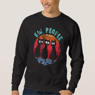 Funny Cat Ew People Retro Cat Glancing Anti Social Lång Ärmad Tröja