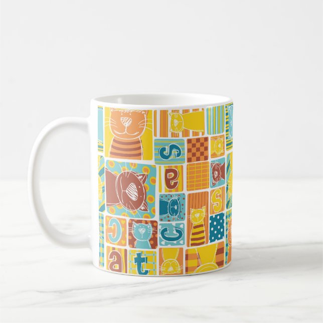 Funny cat fabric patchwork wallpaper,abstract seam kaffemugg (Vänster)