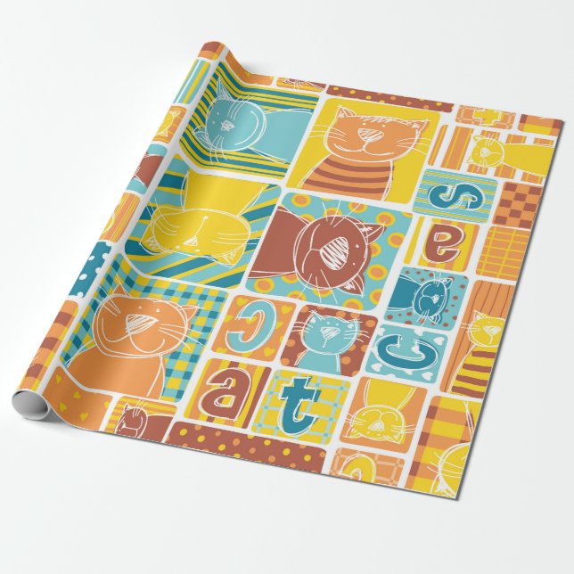 Funny cat fabric patchwork wallpaper,abstract seam presentpapper (Utrullad)