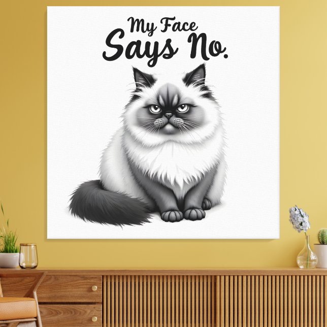 Funny Cat Face Illustration – Minimal Cute Cat Art Canvastryck (Insitu (Vardagsrum))