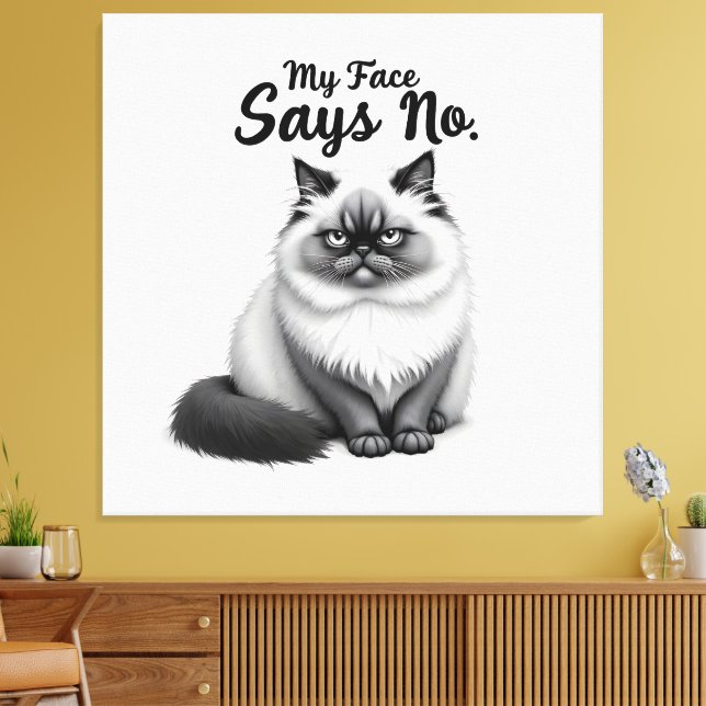 Funny Cat Face Illustration – Minimal Cute Cat Art Canvastryck (Insitu (Vardagsrum))